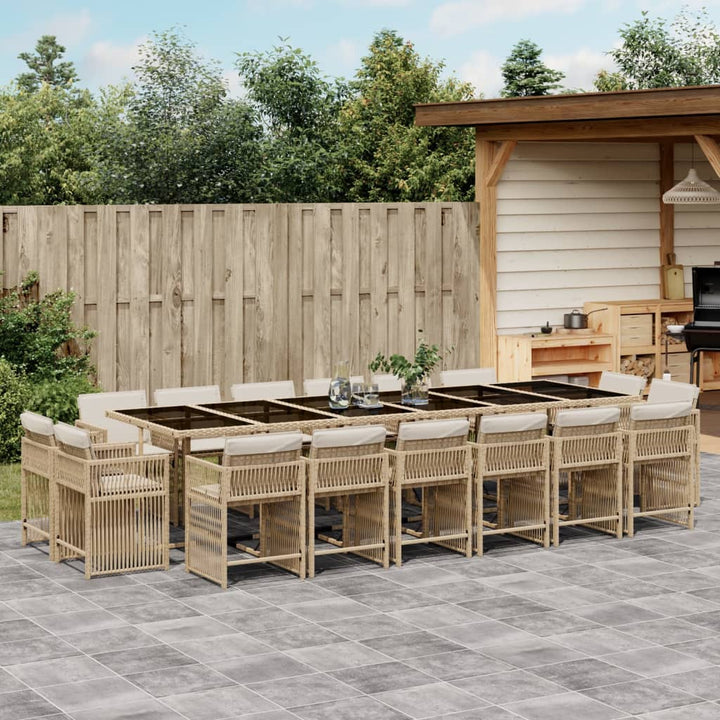 spisebordssæt til haven 17 dele med hynder polyrattan beige