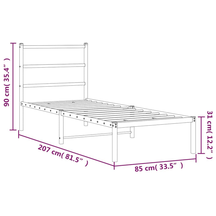 sengeramme med sengegavl 80x200 cm metal sort