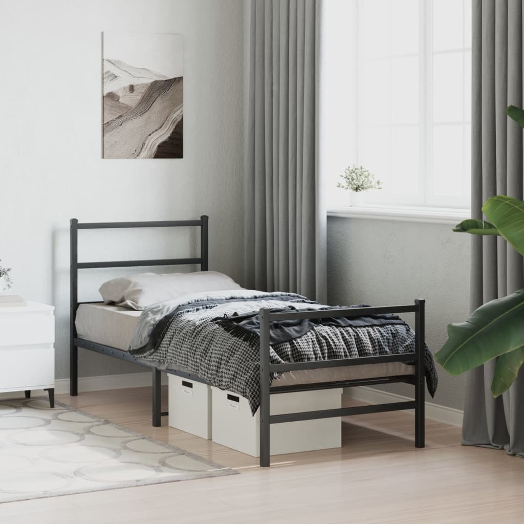 sengeramme med sengegavl og fodgærde 80x200 cm metal sort