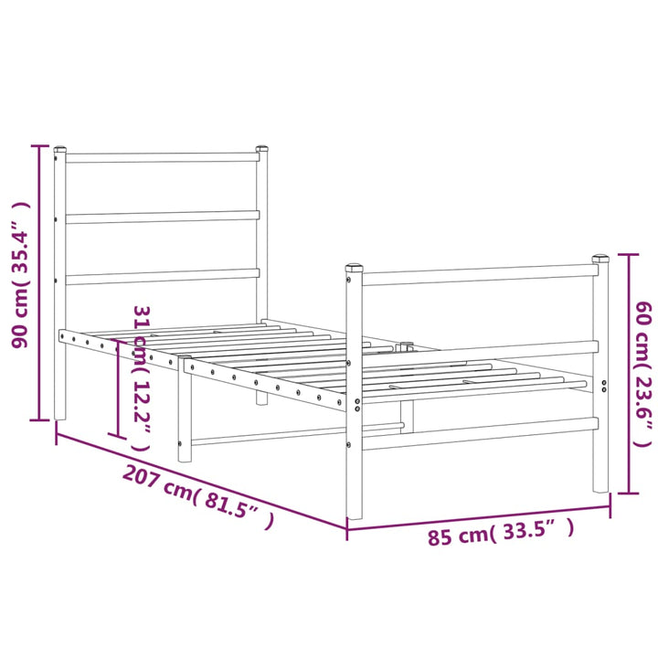 sengeramme med sengegavl og fodgærde 80x200 cm metal sort