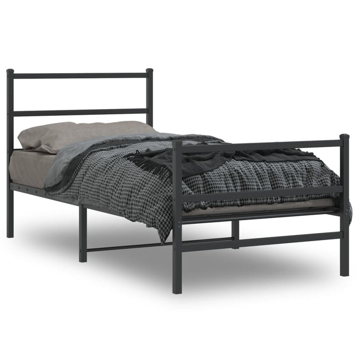sengeramme med sengegavl og fodgærde 90x200 cm metal sort