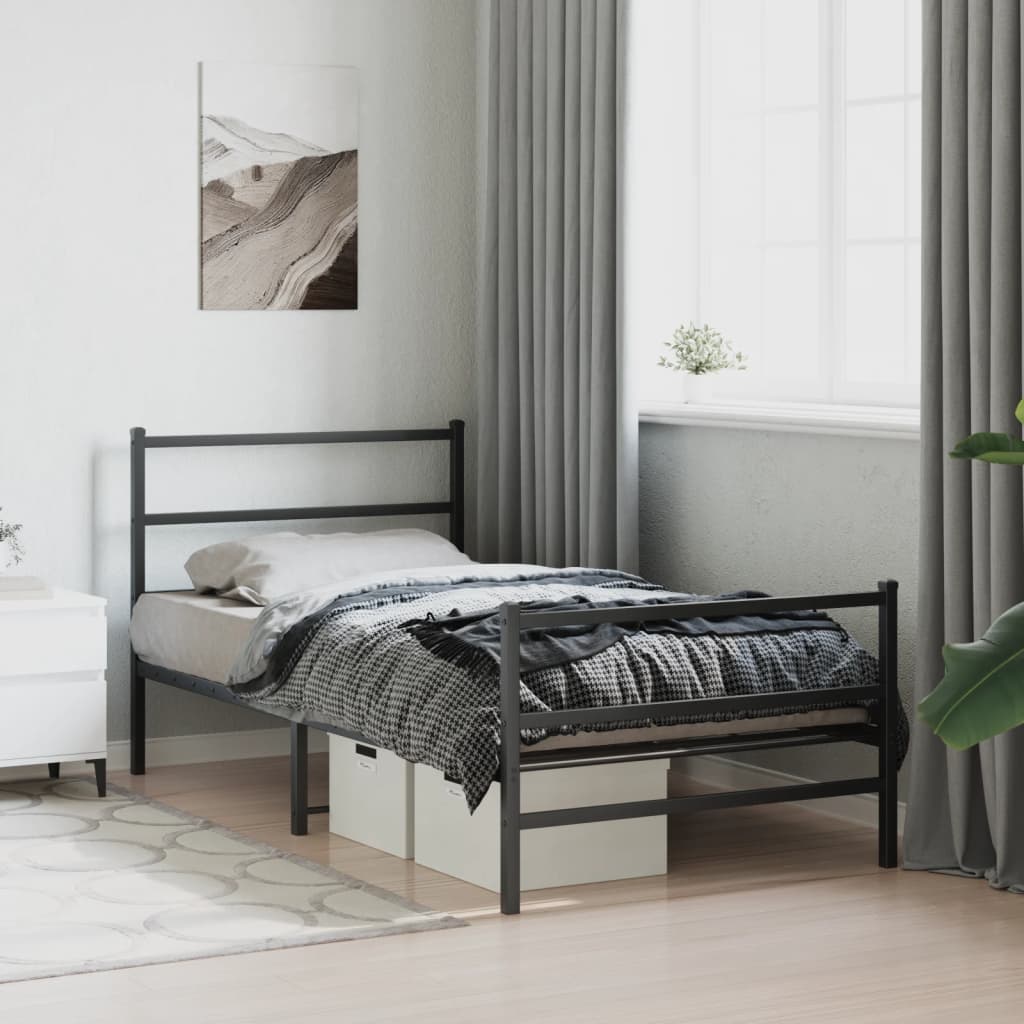 sengeramme med sengegavl og fodgærde 100x200 cm metal sort