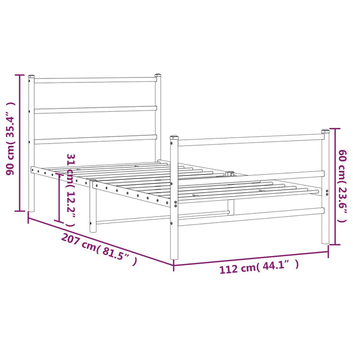 sengeramme med sengegavl og fodgærde 107x203 cm metal sort