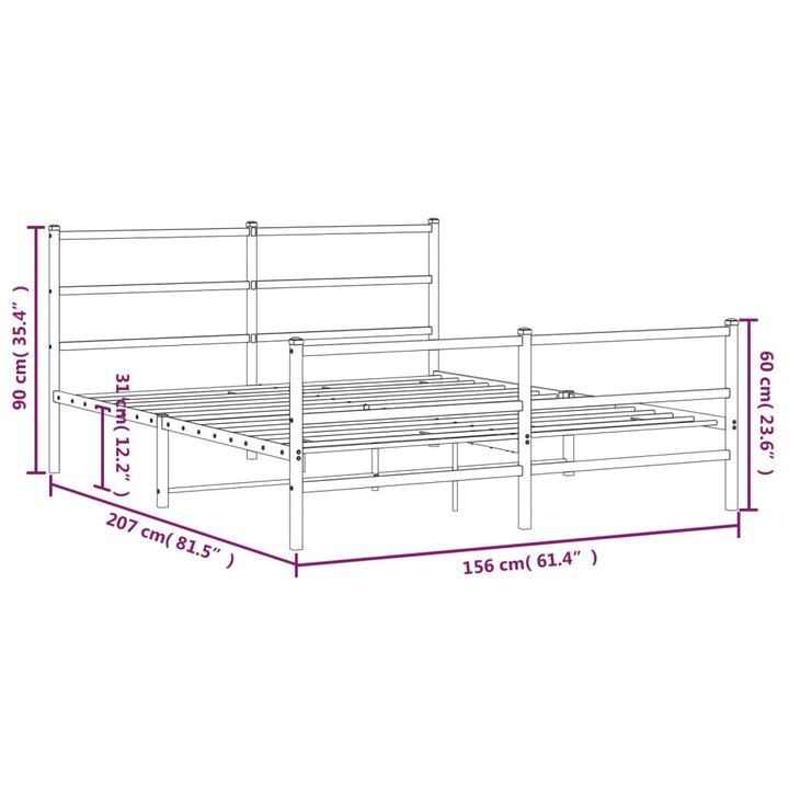 sengeramme med sengegavl og fodgærde 150x200 cm metal sort