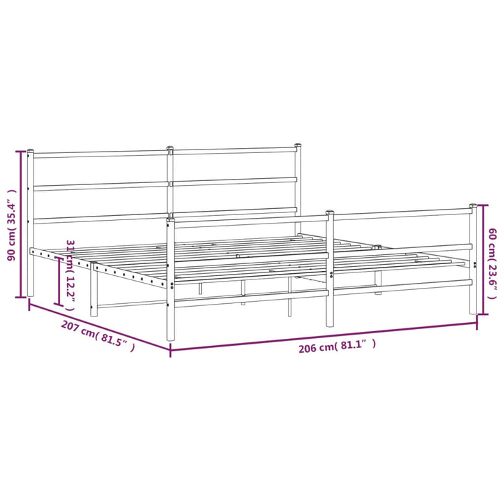 sengeramme med sengegavl og fodgærde 200x200 cm metal sort