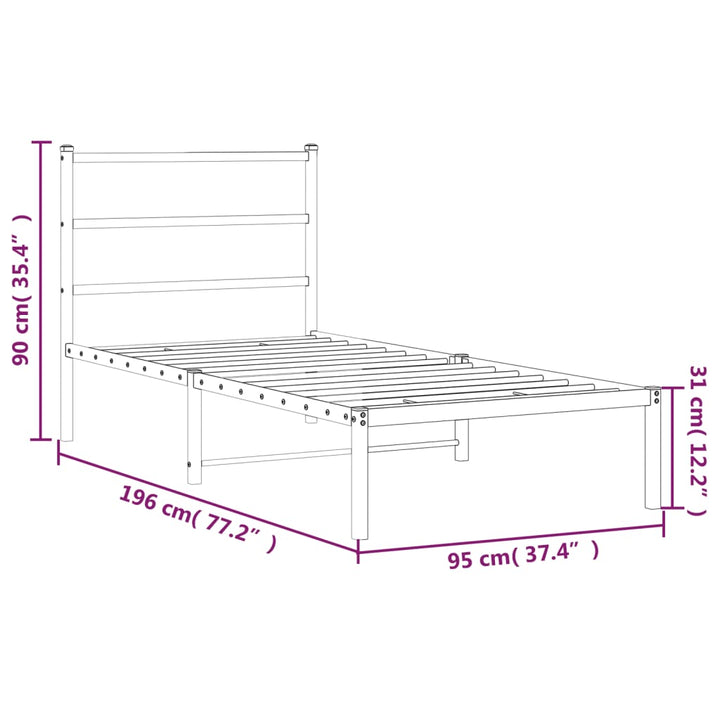 sengeramme med sengegavl 90x190 cm metal hvid