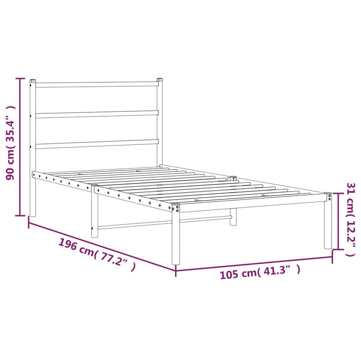 sengeramme med sengegavl 100x190 cm metal hvid