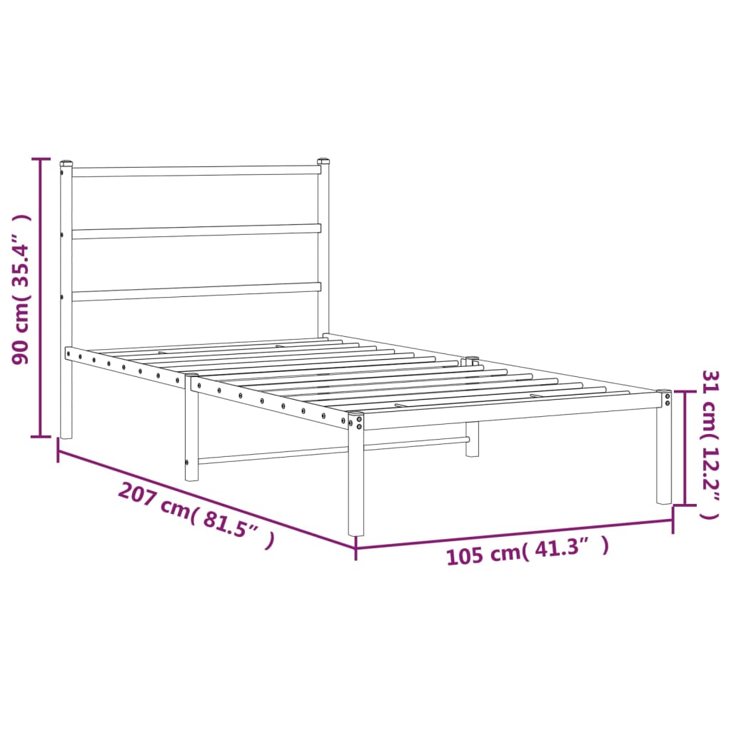 sengeramme med sengegavl 100x200 cm metal hvid