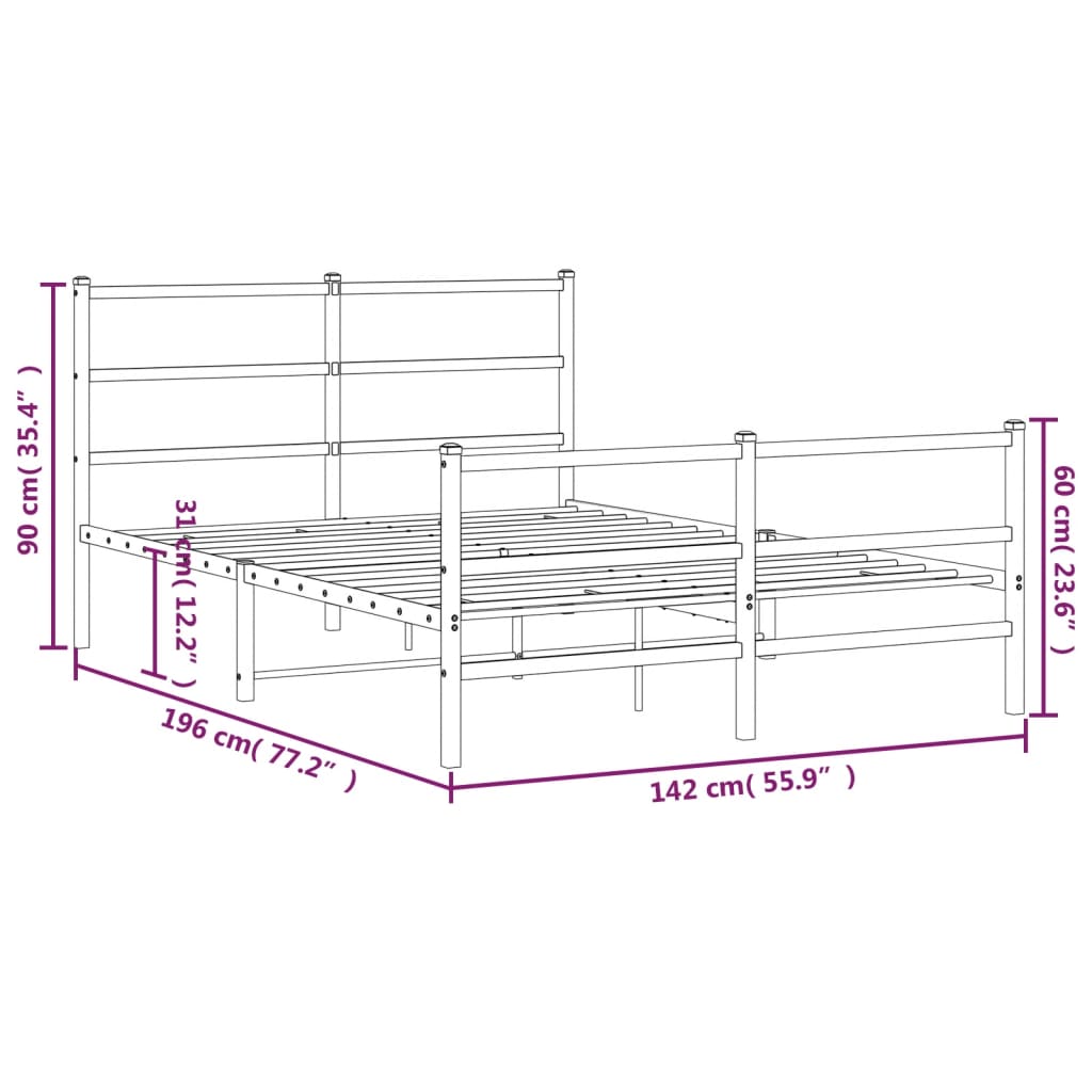 sengeramme med sengegavl og fodgærde 135x190 cm metal hvid