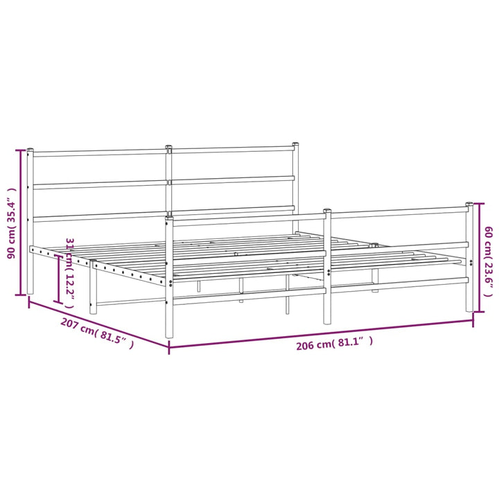 sengeramme med sengegavl og fodgærde 200x200 cm metal hvid