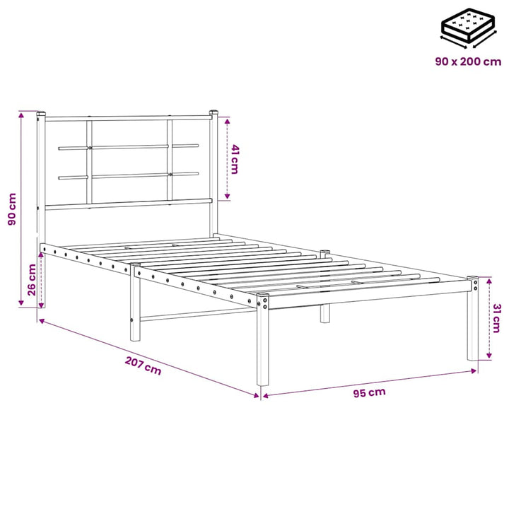 sengeramme med sengegavl 90x200 cm metal sort