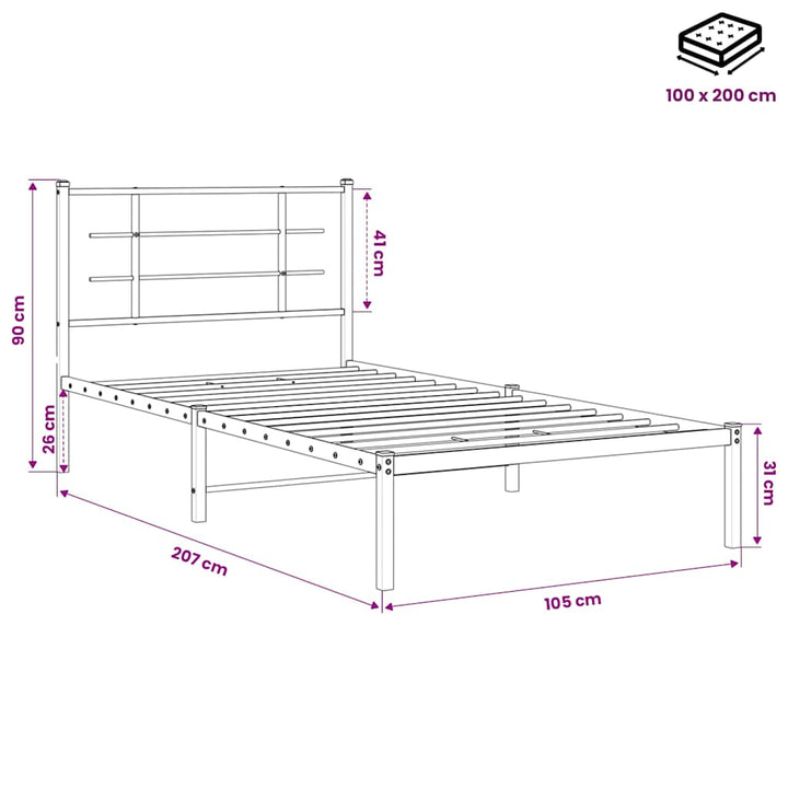 sengeramme med sengegavl 100x200 cm metal sort
