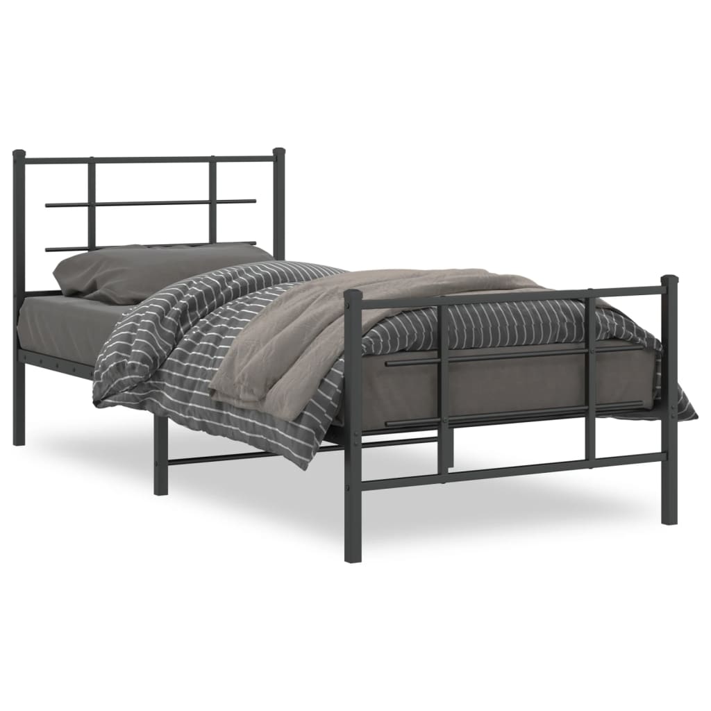 sengeramme med sengegavl og fodgærde 90x200 cm metal sort