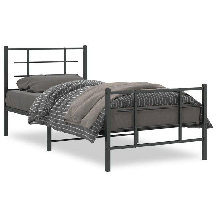 sengeramme med sengegavl og fodgærde 90x200 cm metal sort