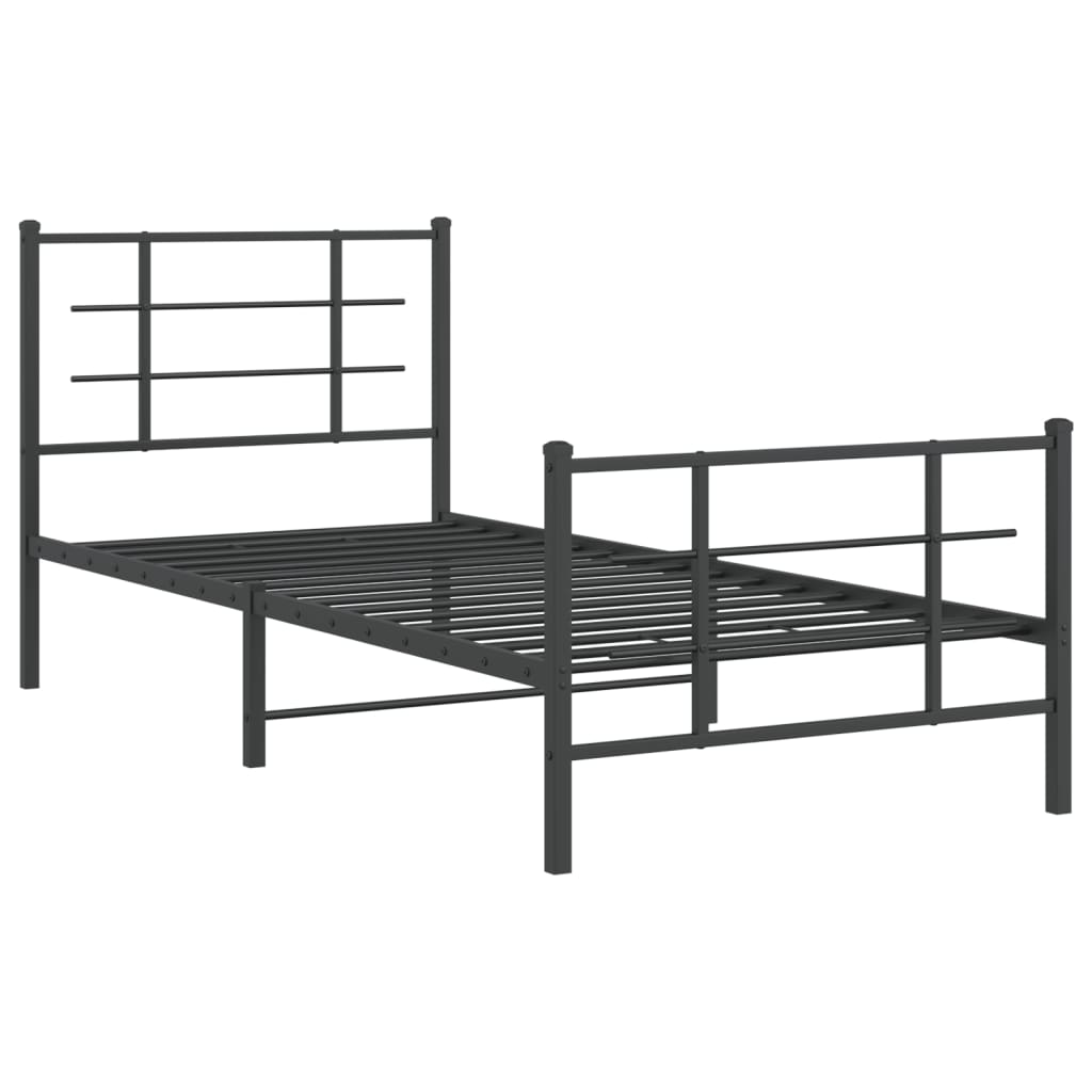 sengeramme med sengegavl og fodgærde 90x200 cm metal sort