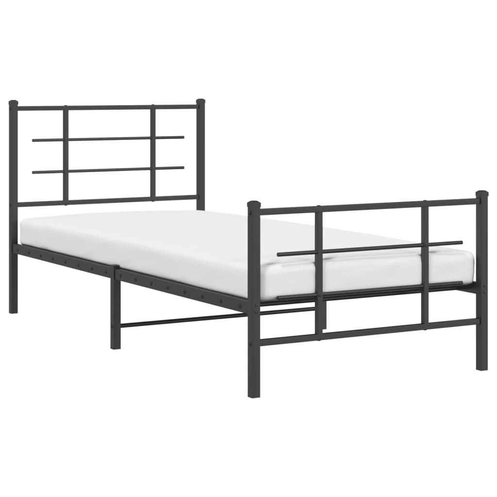 sengeramme med sengegavl og fodgærde 90x200 cm metal sort