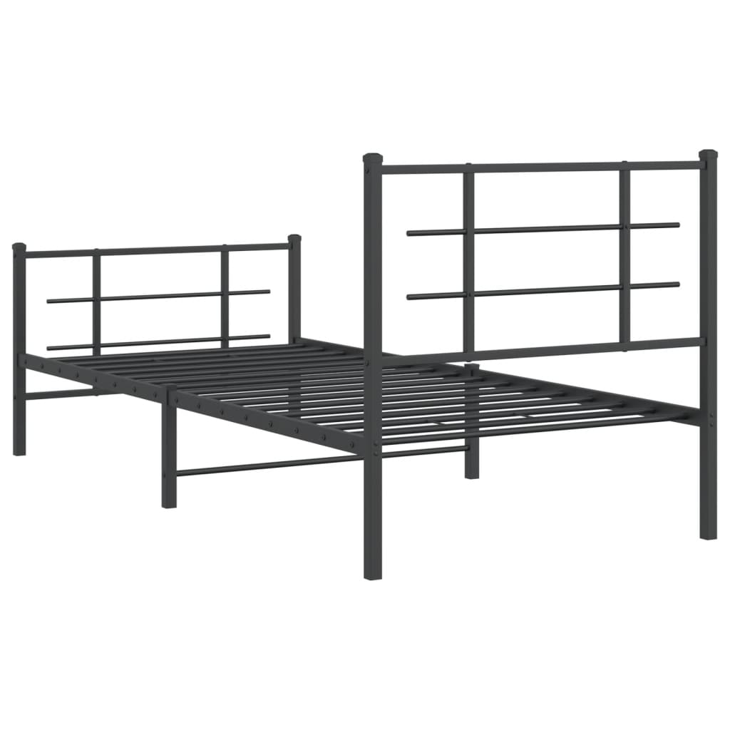 sengeramme med sengegavl og fodgærde 90x200 cm metal sort