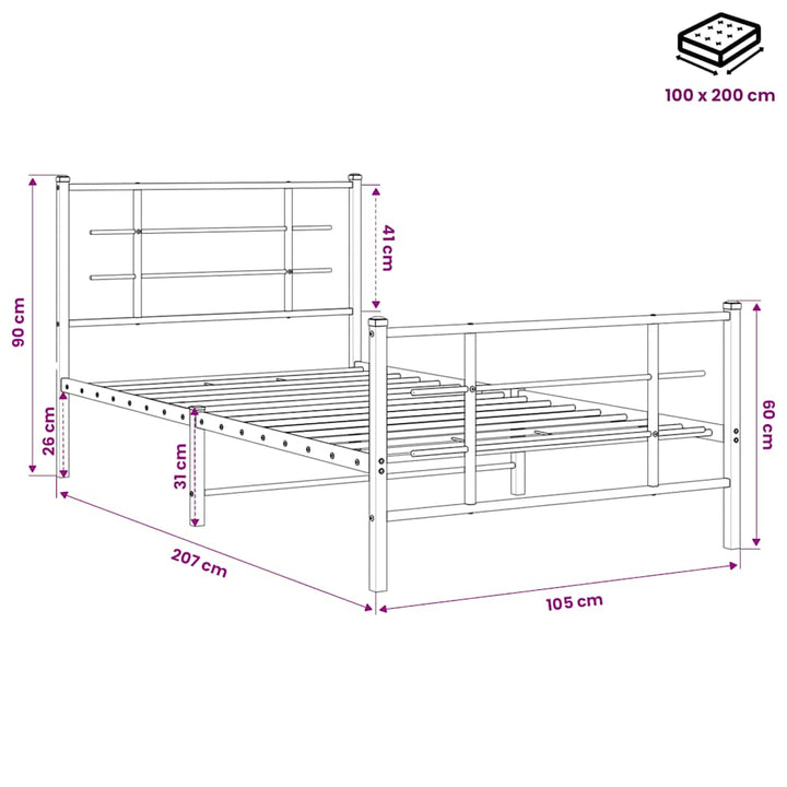 sengeramme med sengegavl og fodgærde 100x200 cm metal sort