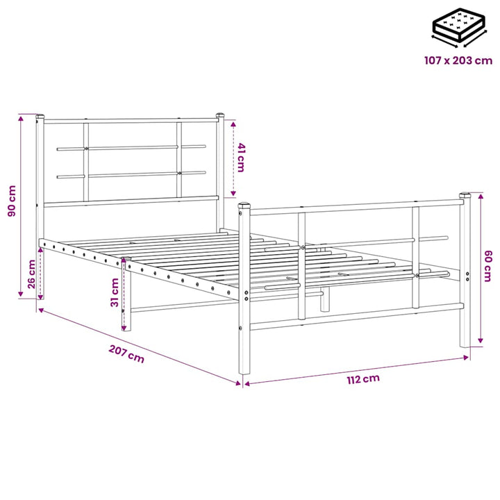 sengeramme med sengegavl og fodgærde 107x203 cm metal sort