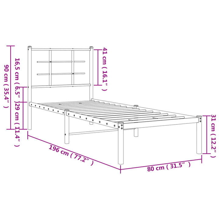 sengeramme uden madras med hovedgærde 75x190 cm hvid