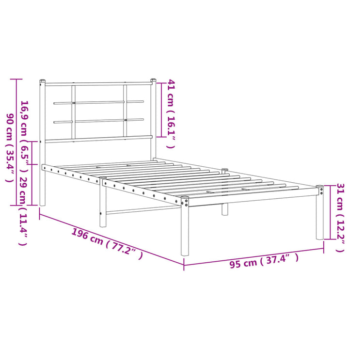sengeramme med sengegavl 90x190 cm metal hvid