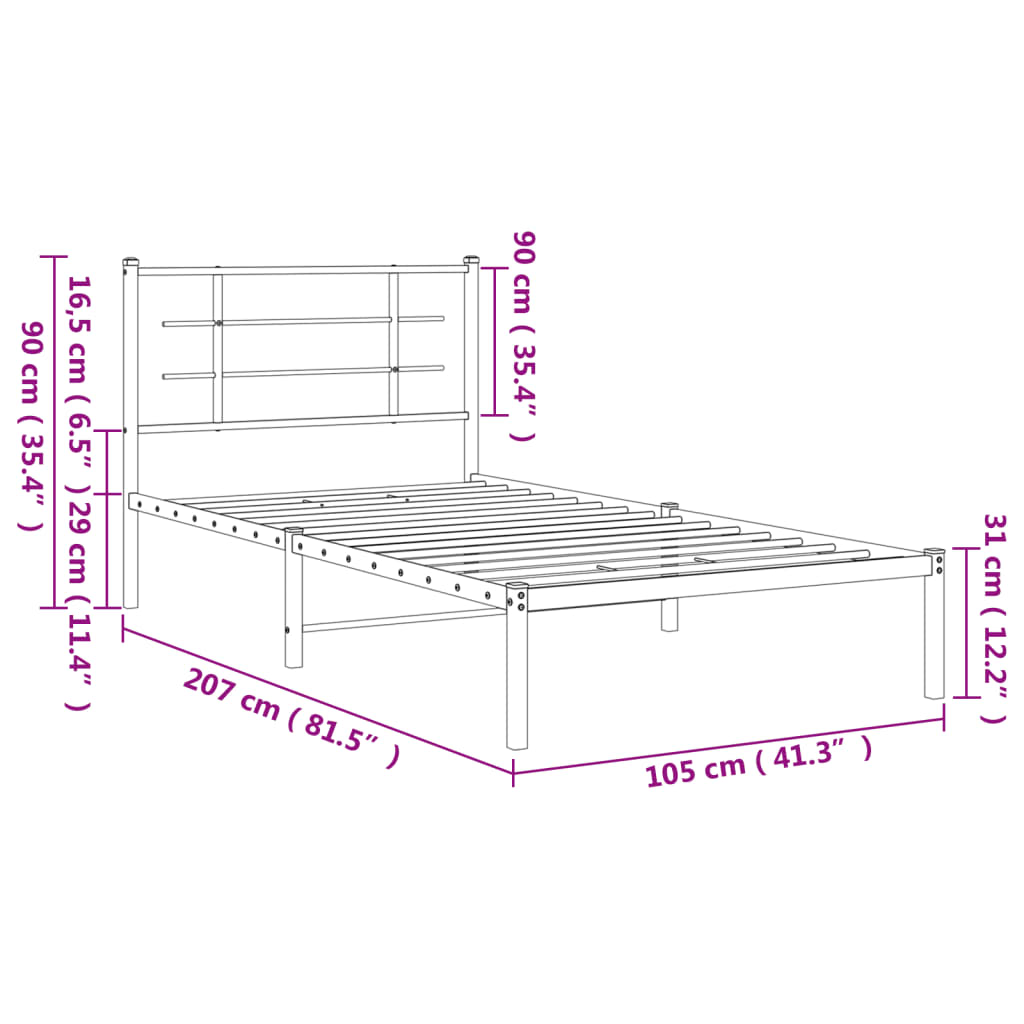 sengeramme med sengegavl 100x200 cm metal hvid