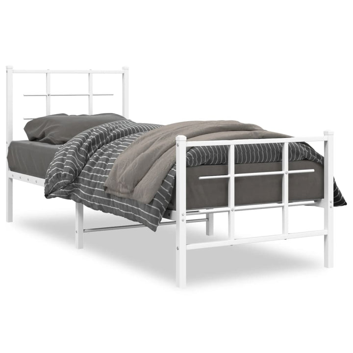 sengeramme med sengegavl og fodgærde 75x190 cm metal hvid