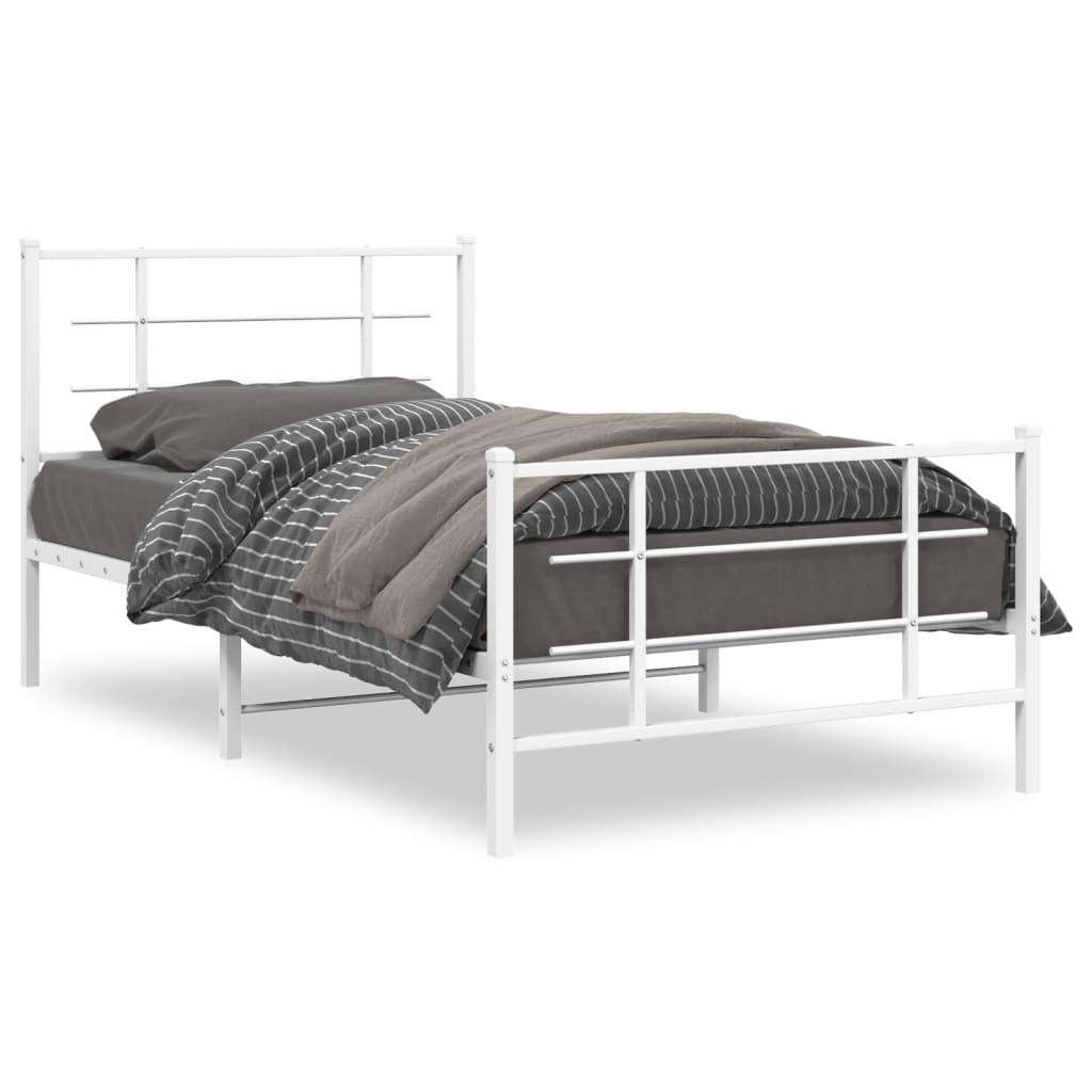 sengeramme med sengegavl og fodgærde 100x200 cm metal hvid
