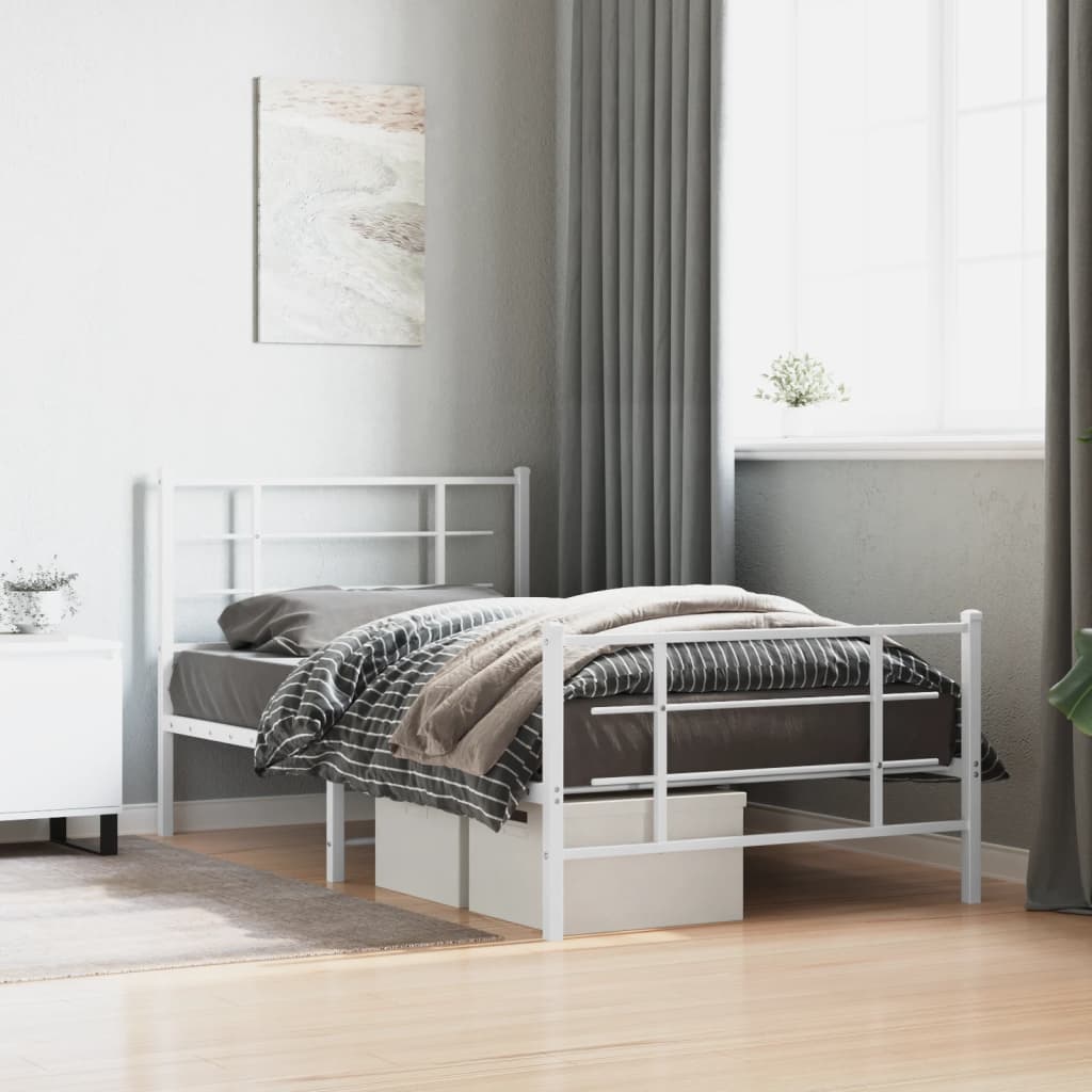 sengeramme med sengegavl og fodgærde 100x200 cm metal hvid