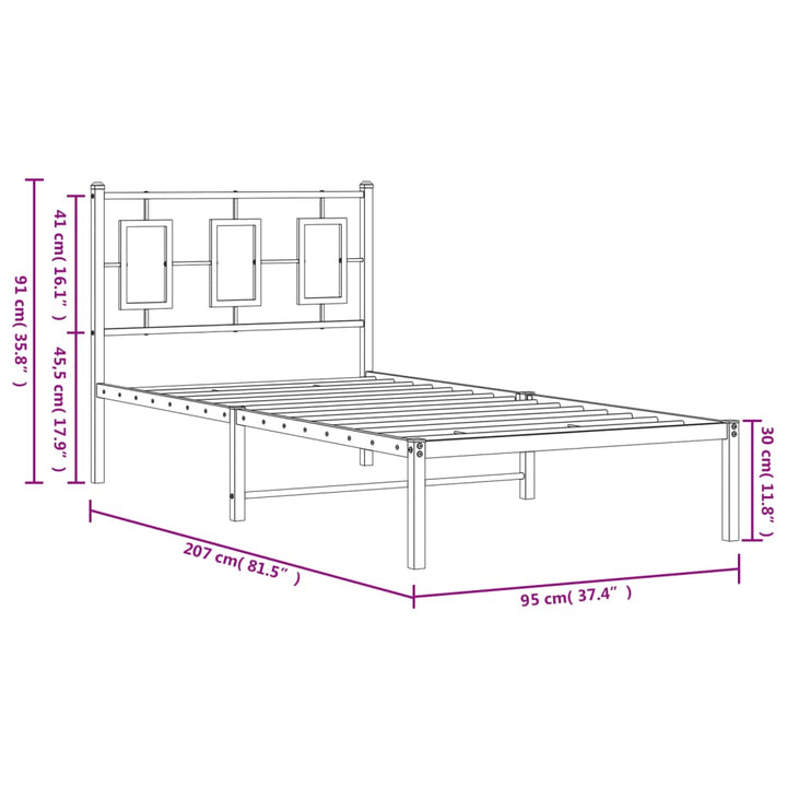 sengeramme med sengegavl 90x200 cm metal sort