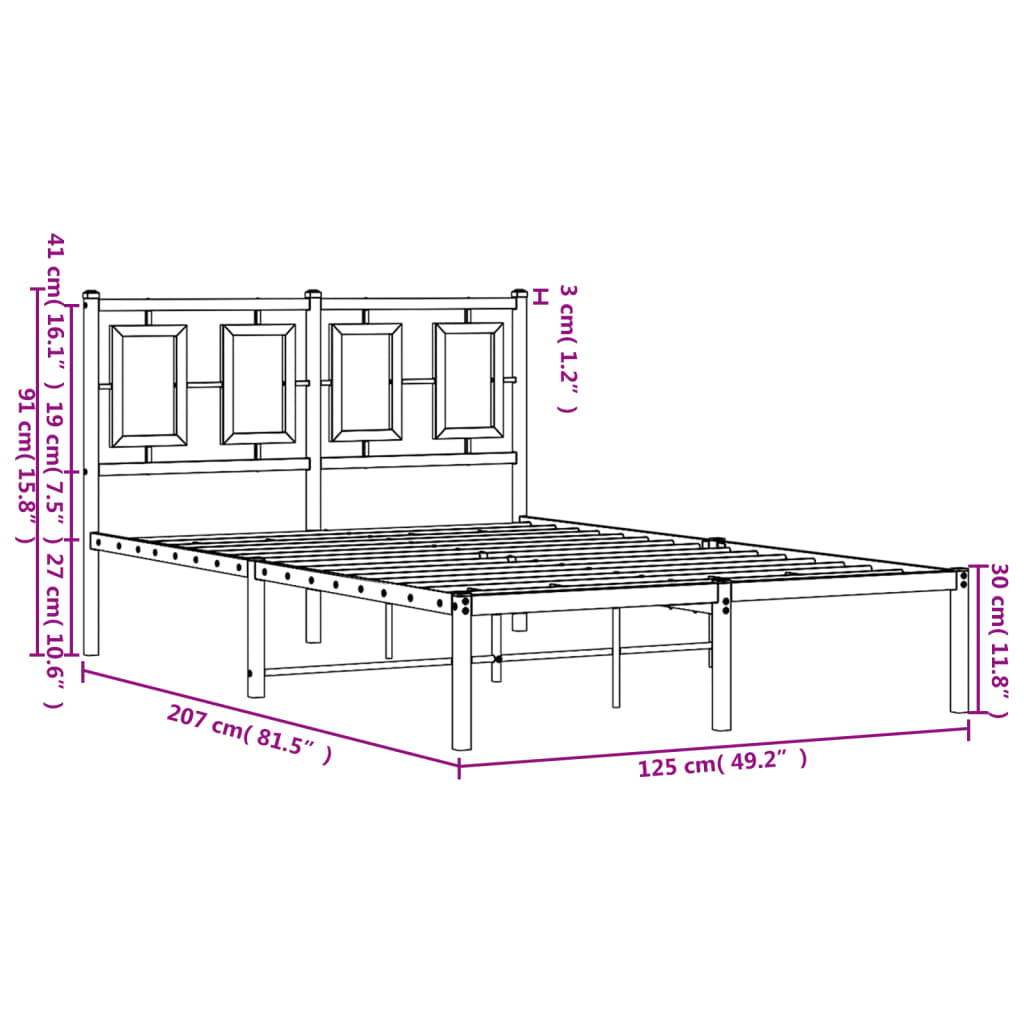 sengeramme med sengegavl 120x200 cm metal sort