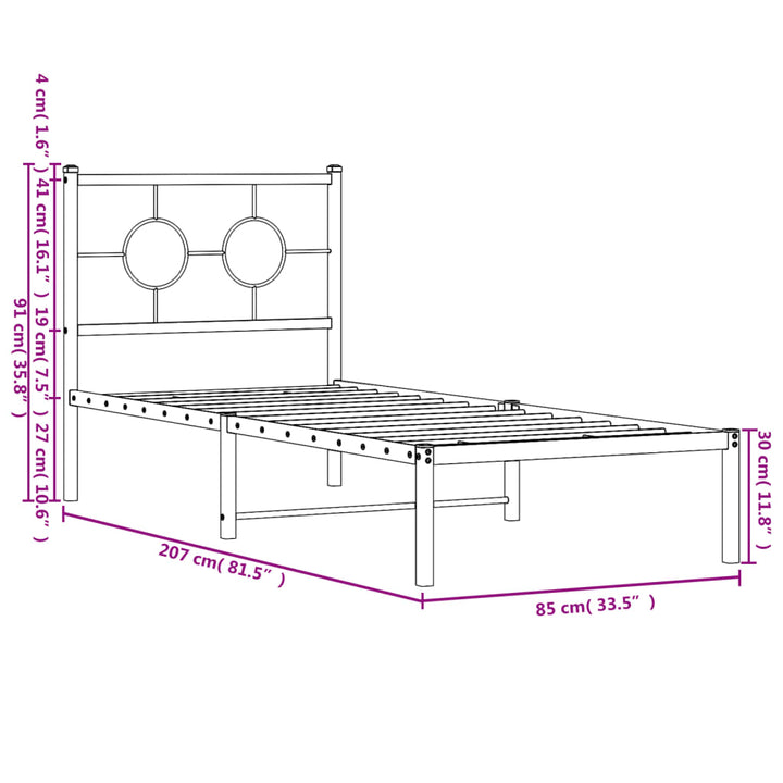 sengeramme med sengegavl 80x200 cm metal sort