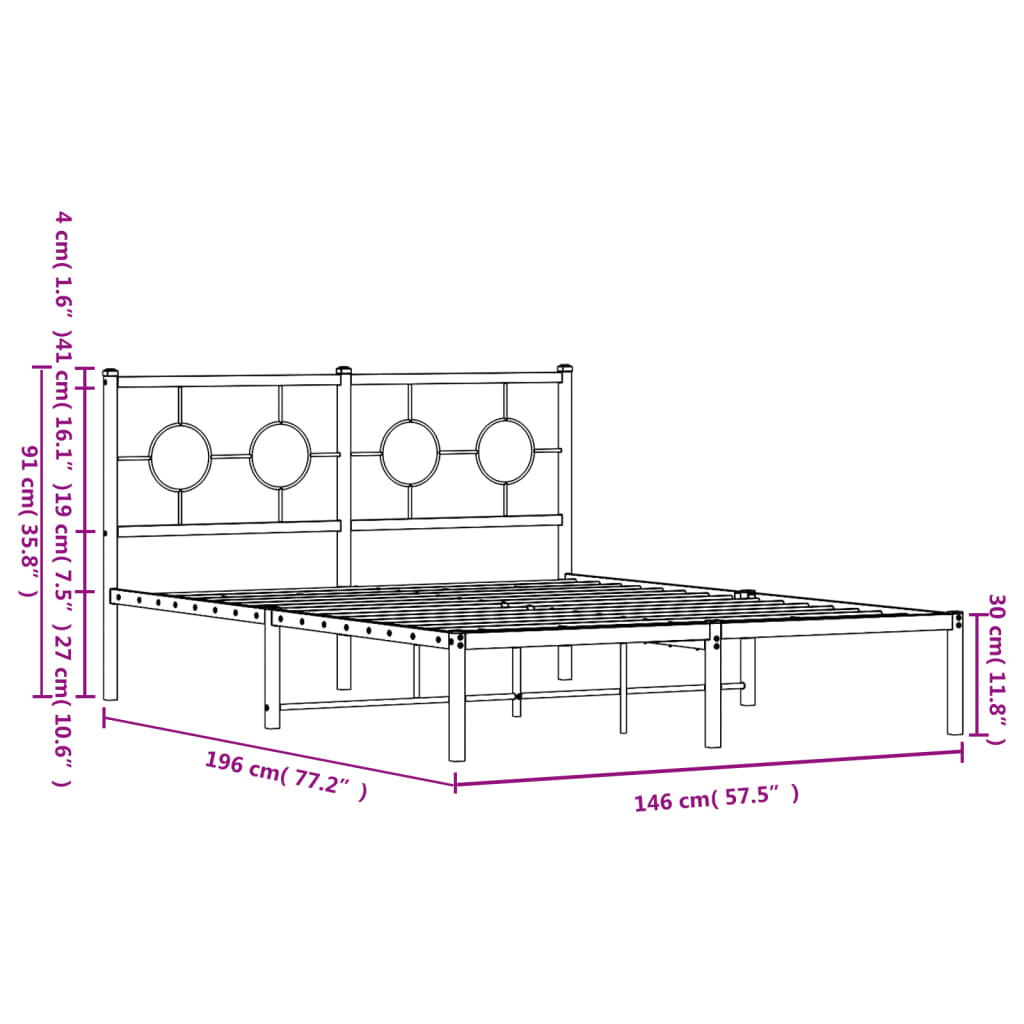 sengeramme med sengegavl 140x190 cm metal sort