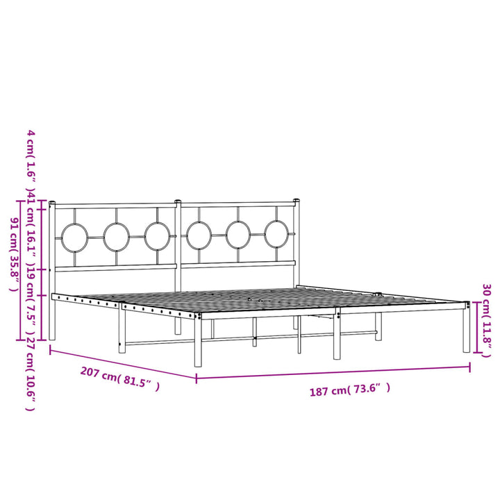 sengeramme med sengegavl 180x200 cm metal sort