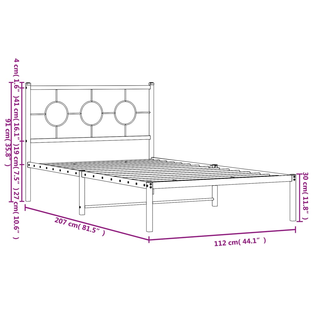 sengeramme med sengegavl 107x203 cm metal hvid