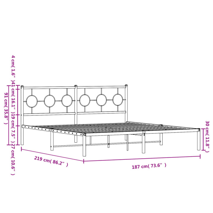 sengeramme med sengegavl 183x213 cm metal hvid