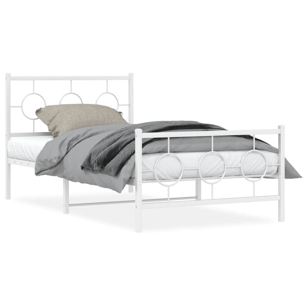 sengeramme med sengegavl og fodgærde 100x200 cm metal hvid