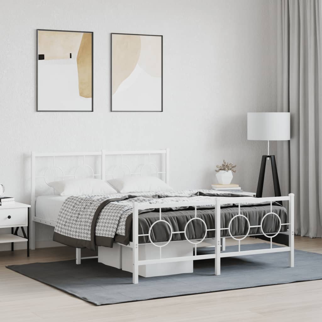 sengeramme med sengegavl og fodgærde 135x190 cm metal hvid