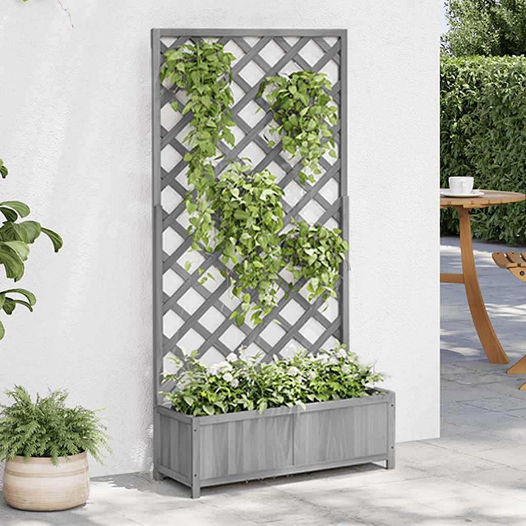 plantekasse med espalier massivt grantræ grå