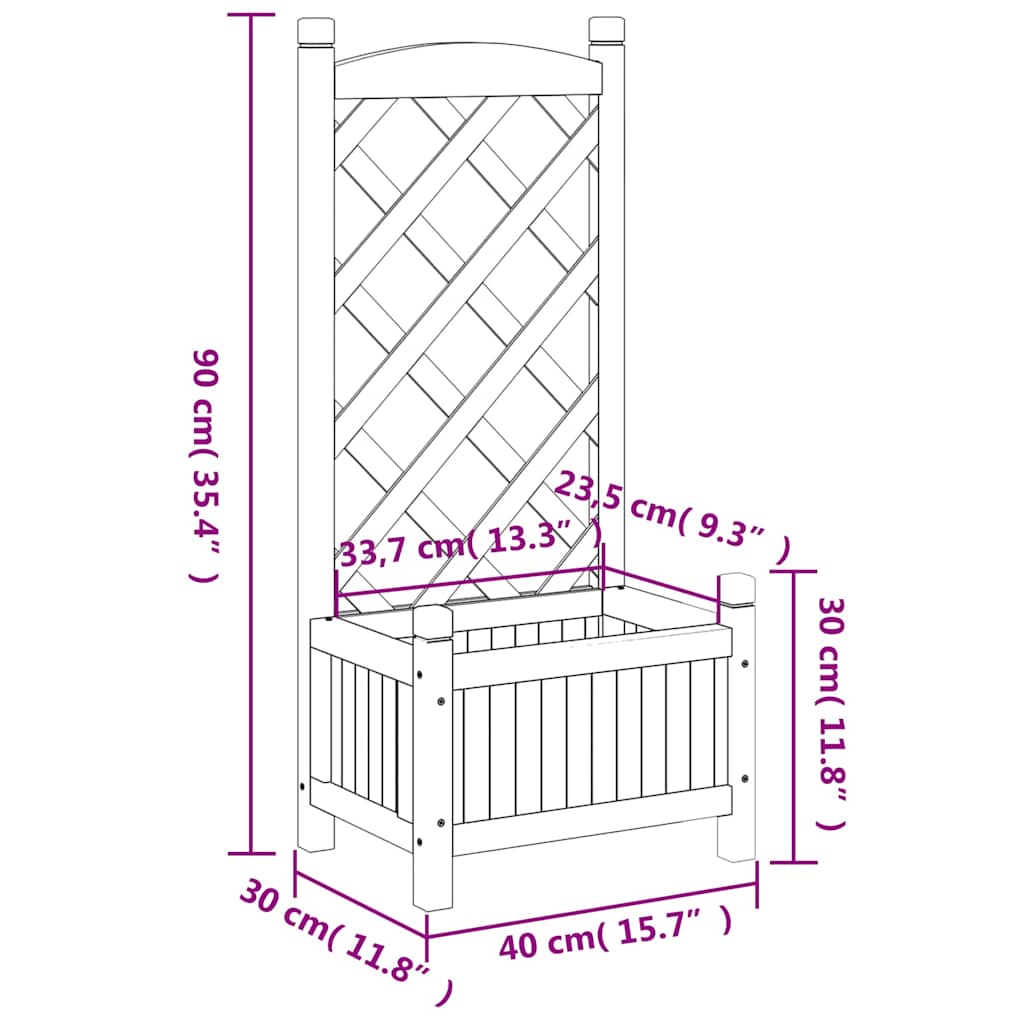 plantekasse med espalier brun 40x30x90 cm massivt grantræ