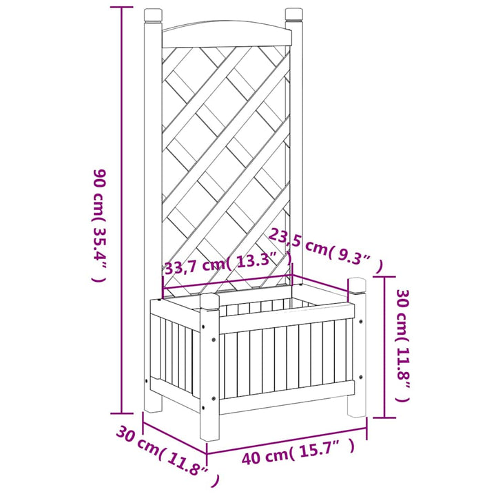 plantekasse med espalier brun 40x30x90 cm massivt grantræ