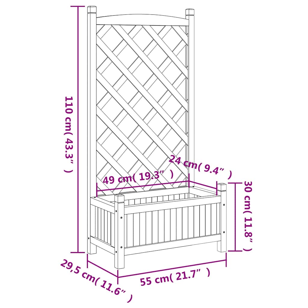 plantekasse med espalier brun 55x29,5x110 cm massivt grantræ