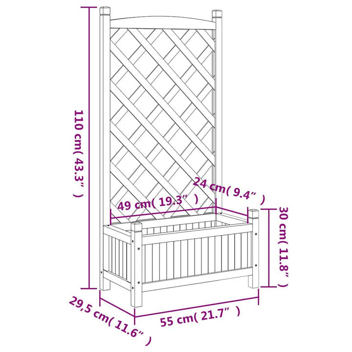 plantekasse med espalier brun 55x29,5x110 cm massivt grantræ