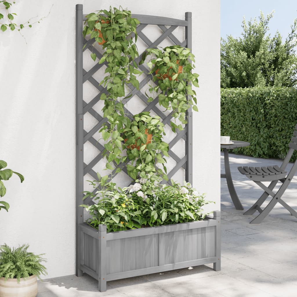 plantekasse med espalier massivt grantræ grå