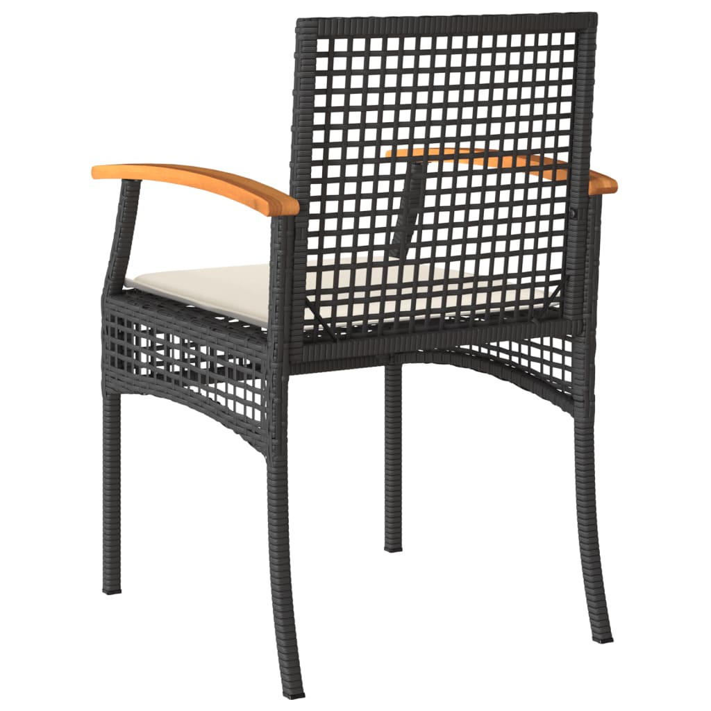 havestole 4 stk. med hynder polyrattan og akacietræ sort