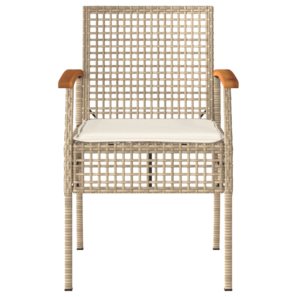 havestole 4 stk. med hynder polyrattan og akacietræ beige