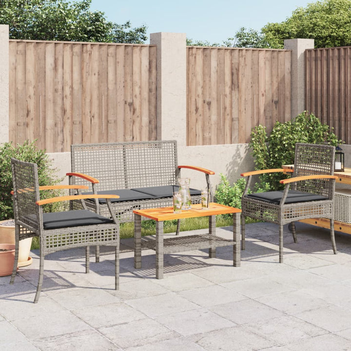 loungesæt til haven 4 dele med hynder polyrattan grå