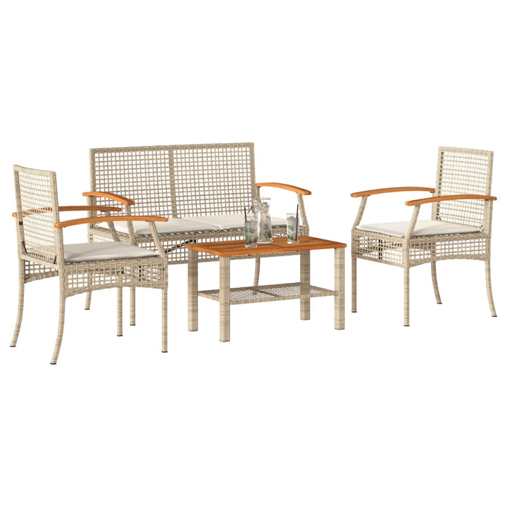 loungesæt til haven 4 dele med hynder polyrattan beige