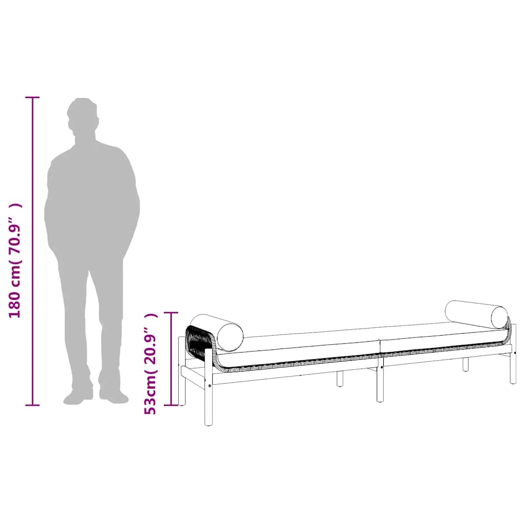 havebænk med hynde polyrattan og akacietræ sort
