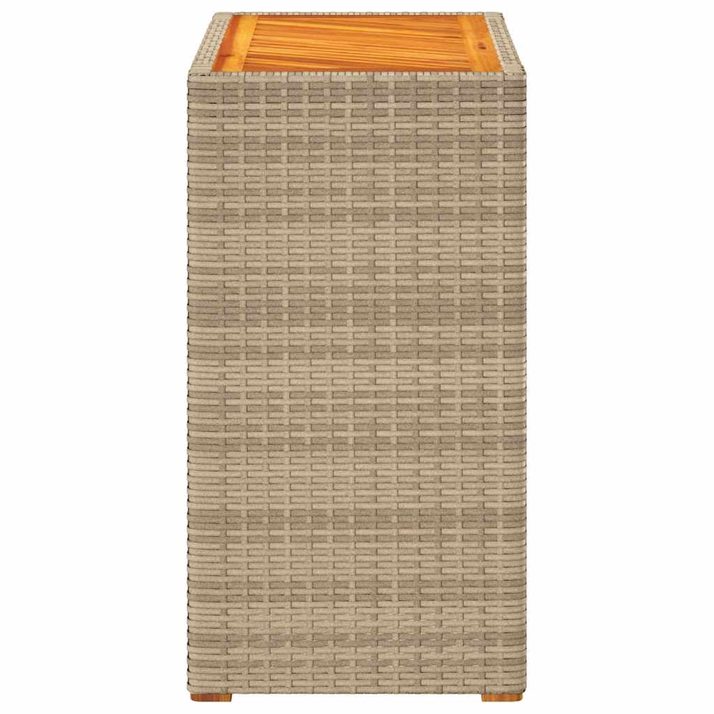 havebord med trætop 60x40x75 cm polyrattan beige